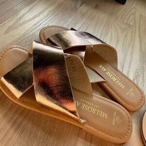 Metallic Rose Gold Slide Sandals - Women